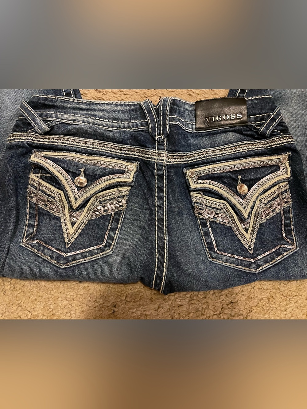 Vigoss Women's Dark Blue Embellished Back Pocket Boot Cut Jeans